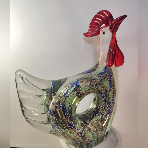 Murano Other - Murano Glass Rooster with Red and Blue Accents